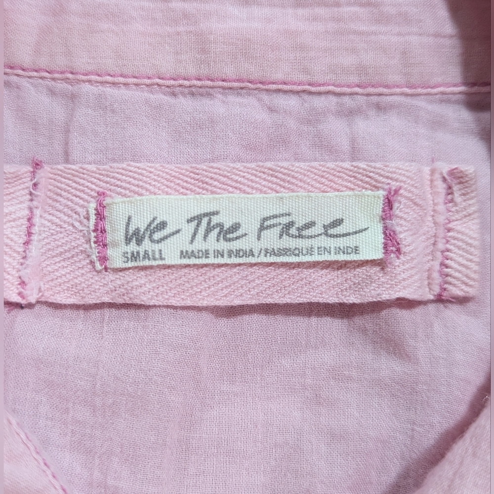 We the Free Soft Pink Float Away Gauzy Cotton Button Up Blouse Size Small EUC - Picture 3 of 8